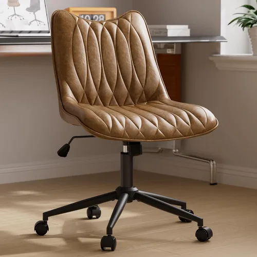 Miniatura 11 de Silla de oficina sin brazos, silla de escritorio sin brazos, silla giratoria ajustable con ruedas, tapizada de piel sintética, compacta