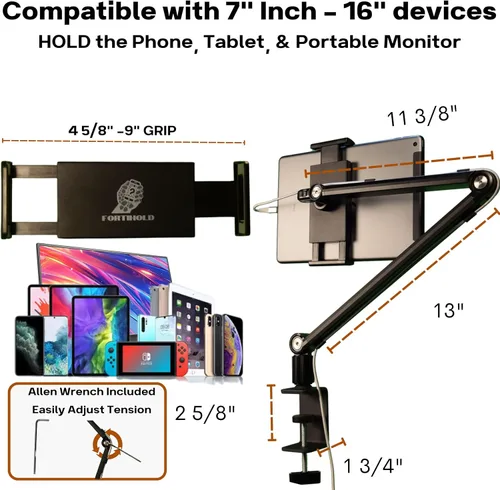 Miniatura 6 de Soporte para monitor portátil de 16 pulgadas, soporte de aluminio resistente con ajuste de ángulo infinito, gestión de cables integrada, compatible