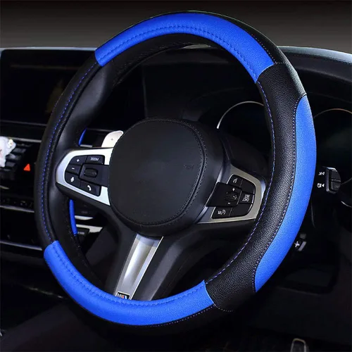 Miniatura 9 de Funda de cuero para volante, duradera, transpirable, antideslizante, cómoda, universal de 15 pulgadas/38 cm para automóvil, camioneta, SUV, Jeep