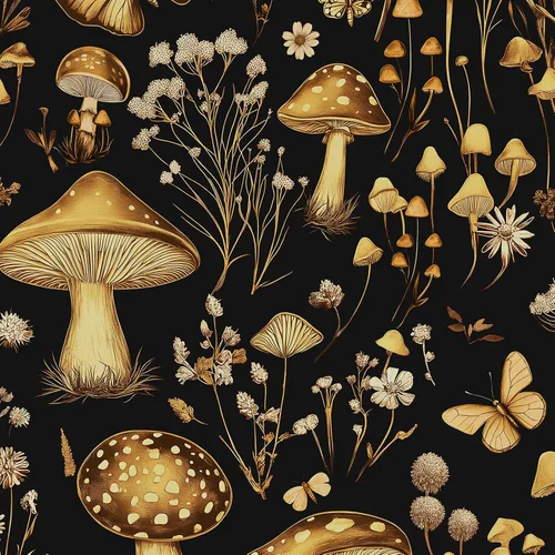 Papel tapiz vintage de hongos para despegar y pegar, papel de contacto floral negro y dorado, papel de pared bohemio para pegar en el gabinete de la