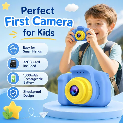 Miniatura 2 de Desuccus Cámara para niños, juguetes de Navidad y cumpleaños para niños y niñas, juguetes para niños de 3, 4, 5, 6, 7, 8, 9 años, cámara de video