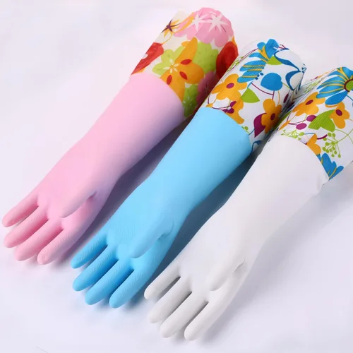Miniatura 3 de Bamllum 3 pares de guantes de goma para limpieza, guantes de cocina para el hogar con forro de algodón, puño largo de 16 pulgadas, reutilizables
