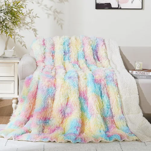 Miniatura 11 de Cottonblue Manta Pesada Mullida de 20 libras, Manta Pesada de Lujo de Piel Sintética Mullida para Adultos, Manta de Pelo Largo Desgreñada y Blanco