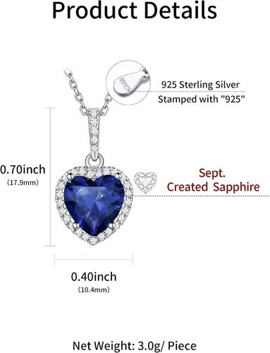 Miniatura 4 de ChicSilver Collar de plata de ley 925 con forma de corazón, redondo, pera, esmeralda y piedra natal simulada, regalo de cumpleaños para mujer
