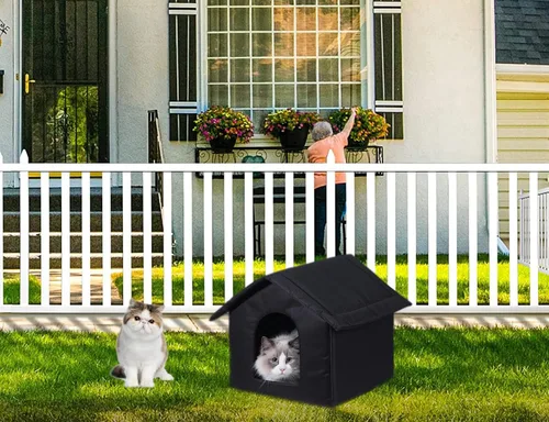 Miniatura 6 de Casas para gatos al aire libre, casa resistente a la intemperie para gatos salvajes, refugio cálido y estable para gatos callejeros en invierno