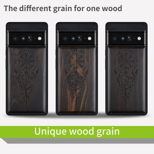 Miniatura 7 de Carveit Funda de madera para Pixel 6 Pro [madera real y TPU suave] a prueba de golpes, híbrida, cubierta de madera única y elegante compatible