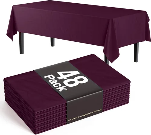 Miniatura 14 de Exquisite Manteles negros para mesas rectangulares, paquete de 48 manteles de plástico desechables de 54 x 108 pulgadas, manteles rectangulares