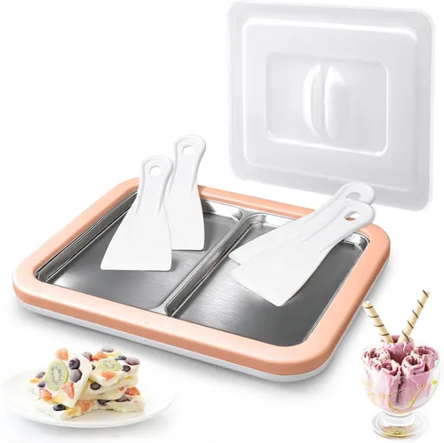 Miniatura 8 de Máquina para hacer helados enrollados, doble bandeja para hacer helados instantáneos, máquina de yogur congelado casero de grado alimenticio