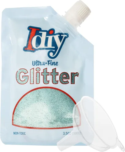iDIY - Brillantina ultra fina azul aguamarina (3.5 onzas), purpurina extrafina con bolsa de boquilla fácil de verter y embudo para resina, slime,
