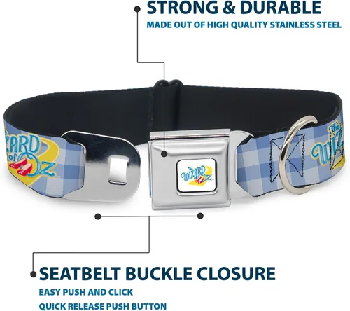 Miniatura 4 de Movies - Collar para mascotas, collar de perro con hebilla de cinturón de seguridad, logotipo del mago de Oz Gingham Checker Blues, 15 a 24