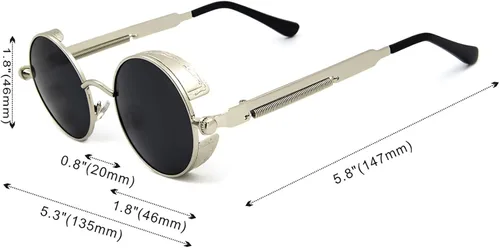 Miniatura 4 de RONSOU - Lentes de sol polarizados estilo steampunk redondas y vintage, con protección UV400, con marco