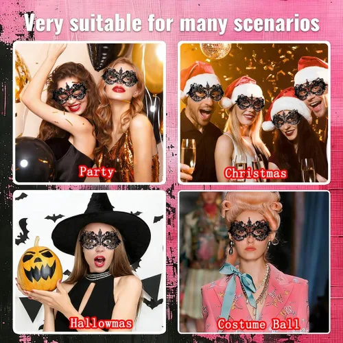 Miniatura 6 de Tgirls Máscara de encaje para mujer con diamantes de imitación sexy, máscaras de mascarada, máscara de encaje para fiesta de disfraces, máscara