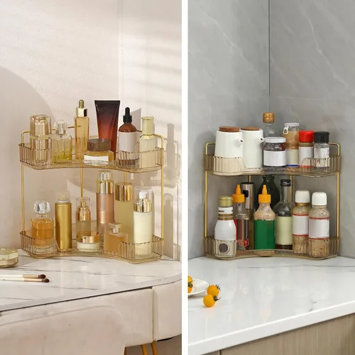 Miniatura 6 de INVSSENE Organizador esquinero para encimera de baño, bandejas organizadoras de tocador para mostrador, organizadores de maquillaje, bandeja de Azul