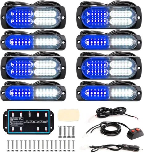 Miniatura 22 de 8 piezas Luces LED Intermitentes Estroboscópicas de Emergencia de Montaje en Superficie con Controlador para Camiones, Vehículos, Automóviles (4Y4W)