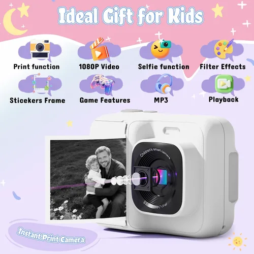 Miniatura 2 de Cámara para niños, cámara de impresión digital instantánea de 1080P para niños, regalos de Navidad y cumpleaños para niñas y niños de 4, 5, 6, 7, 8