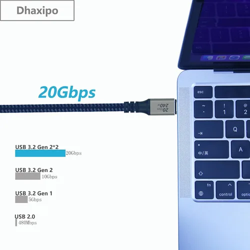 Miniatura 3 de Cable USB C 3.2 Gen 2, 6.6 pies 20 Gbps de transferencia de datos 4K de salida de video cable para monitor, carga rápida PD de 240 W para iPhone