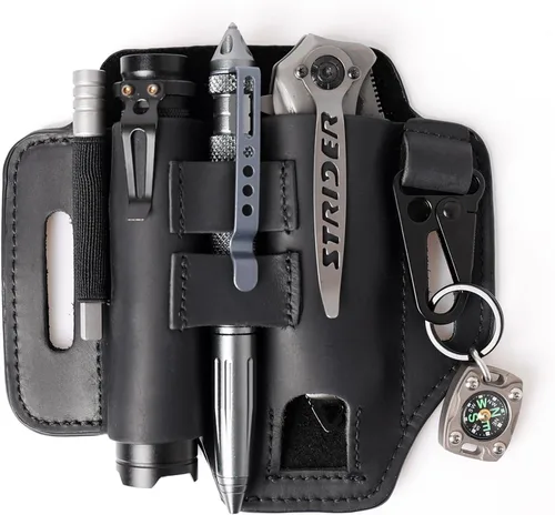 Miniatura 11 de Gentlestache Funda de cuero para Leatherman Multitool - Organizador de bolsillo EDC con soporte para llaves y funda de linterna, color negro