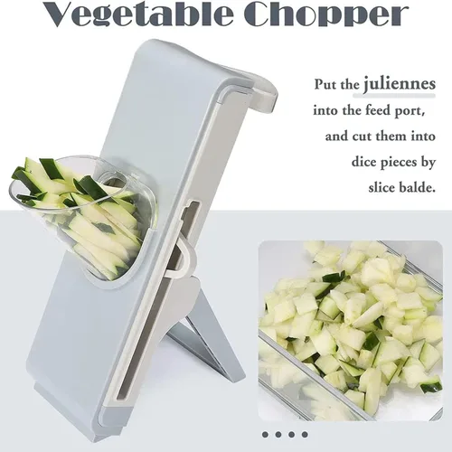 Miniatura 4 de Cortador de mandolina seguro para cocina, picador de verduras 4 en 1, tiras ajustables para rebanar alimentos, juliana, dispositivo vertical