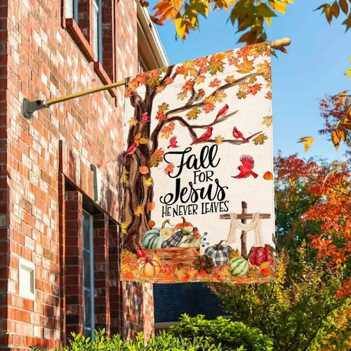 Miniatura 3 de Baccessor Bandera de otoño de 28 x 40 pulgadas, árbol cardenal de otoño para Jesús que nunca deja bandera vertical de doble cara, calabaza cosecha