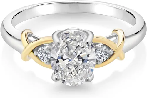 Miniatura 73 de Anillo de compromiso de oro amarillo de 10 quilates y plata 925 con piedra natal y diamantes cultivados en laboratorio para mujer, ovalado de 0.315