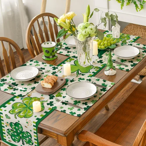 Miniatura 4 de Artoid Mode Juego de 4 manteles individuales del día de San Patricio con trébol beige de 12 x 18 pulgadas para decoración de fiestas, cocina, comedor