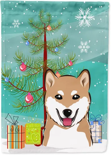 Miniatura 31 de Caroline's Treasures BB1622CHF - Bandera de casa Shih Tzu con árbol de Navidad y gris plateado para porche, grande, para colgar en la pared