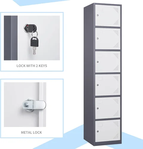 Miniatura 5 de MIIIKO Gabinete de casillero de 6 puertas, gabinete de casilleros de almacenamiento con llaves, gabinete de casillero con cerradura para empleados