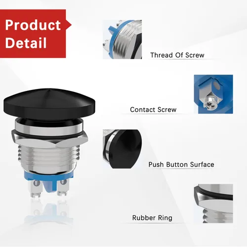 Miniatura 5 de APIELE Interruptor de botón momentáneo de 16 mm, botón momentáneo con cabeza de hongo, botón de inicio, IP65 resistente al agua, 12 V, 24 V, 36 V