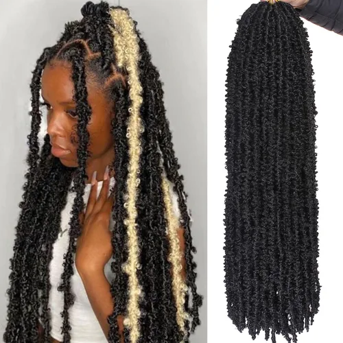 Miniatura 113 de ZRQ Butterfly Locs Cabello de Ganchillo Corto 6 Paquetes Negro Cabello Bob de Ganchillo 8 Pulgadas Locs Sintéticos Desordenados Desgastados Trenzas