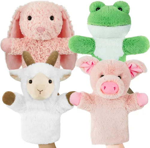 Juego de marionetas de mano de animales de granja de 11 pulgadas, suaves y realistas, juguetes de cabra, cerdo, conejo, marioneta de rana para niños