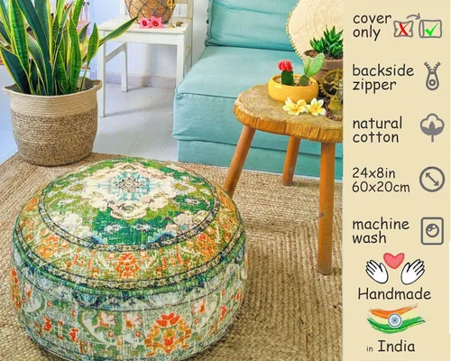 Miniatura 3 de Funda de almohada marroquí para suelo, color azul, redondo, estilo bohemio, decoración de habitación, zona de estar marroquí, puf otomano perfecto