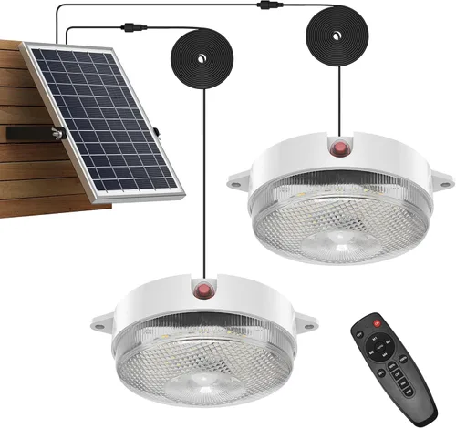 Miniatura 10 de Luz solar de techo con sensor de movimiento, regulable 6000 K/4000 K/3200 K, 5 modos disponibles durante el día, luces solares de cobertizo