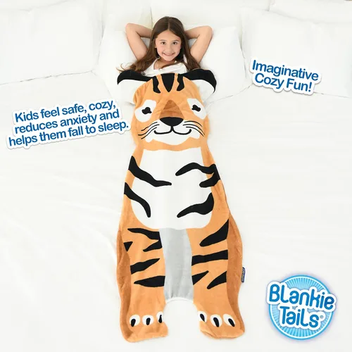 Miniatura 7 de Blankie Tails Manta de tigre portátil para niños, de doble cara, suave, manta de animal de forro polar, uso para fiestas de pijamas, ropa de cama