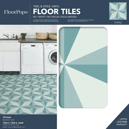 Miniatura 2 de FloorPops Topaz - Azulejos de suelo Peel & Stick, color azul