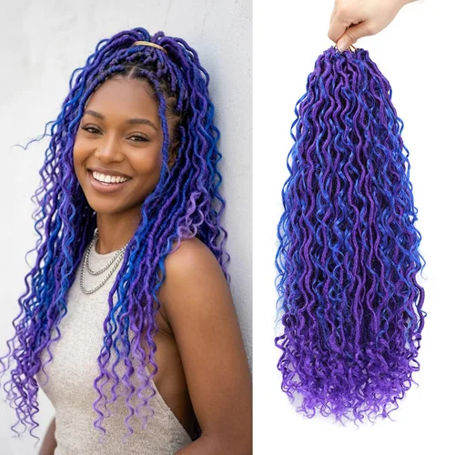 Miniatura 12 de 8 Paquetes de Rastas Falsas Bohemias de Ganchillo de 10 Pulgadas, Rastas Suaves de Ganchillo con Extremos Rizados Pre-enrolladas Goddess Locs, 1b#