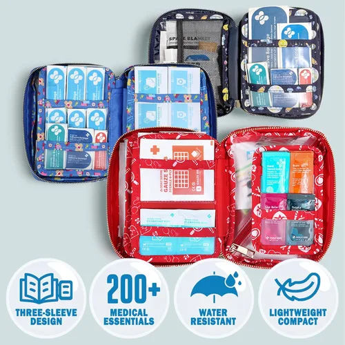 Miniatura 7 de EVERLIT Care Rescue Pack Kit de primeros auxilios para la familia para niños con 200 piezas de suministros médicos Bolsa de almacenamiento