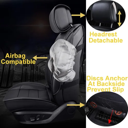 Miniatura 3 de 2 fundas para asiento delantero de automóvil, estilo simple, a prueba de agua, cojín de cuero sintético, ajuste universal para sedán, SUV, camión