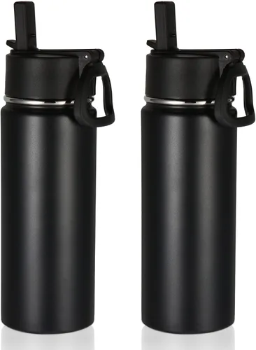 Miniatura 41 de Volhoply Paquete a Granel de 8 Botellas de Agua Aisladas de 18 Onzas, Botellas de Agua de Acero Inoxidable para Niños con Tapa con Pajita, Botella