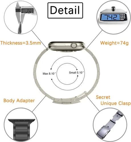 Miniatura 4 de Titanium Watch Band,Metal Strap Bracelet with Tortoise Buckle,for Apple Watch Series 11/10/9/8/7,Ultra 3/2/1,SE 3/2/1 [2025] A-titanio.