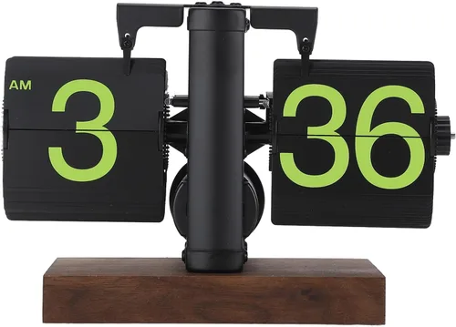 Miniatura 10 de FOSA Reloj de escritorio abatible, reloj mecánico retro vintage con números grandes, reloj de mesa silencioso con base de madera para el hogar