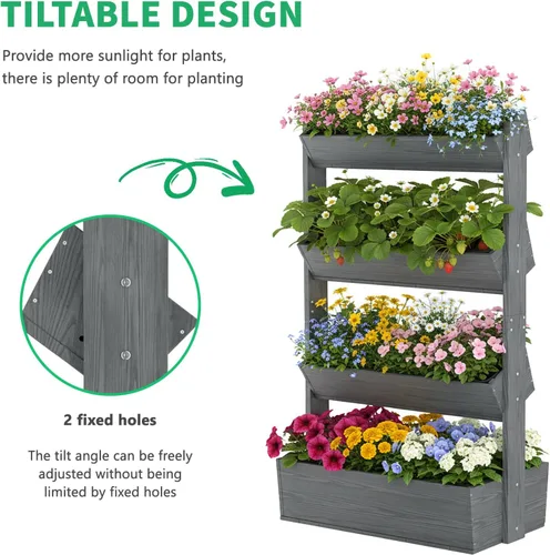 Miniatura 2 de DoCred Cama de jardín vertical elevada de madera, 4 niveles mejorados, soporte de madera independiente para plantas, hierbas, flores, verduras