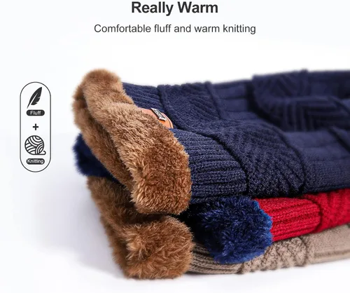 Miniatura 5 de Conjunto de bufanda y gorro de invierno, gorro cálido con forro polar, gorro de punto grueso para hombres y mujeres