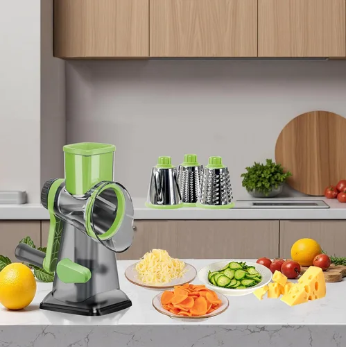 Miniatura 2 de Rallador de queso con mango, rallador de queso giratorio multifuncional, rallador de queso de cocina puede picar fácilmente verduras, papas, Verde