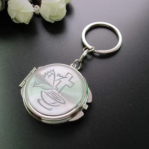Miniatura 3 de 12 llaveros de espejo compacto para bautizo recuerdos, maquillaje de Espíritu Santo Compacto/Primera Comunión/Oro Plata/Recuerdos para Comunión