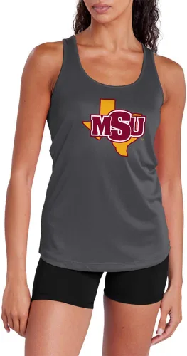 Miniatura 459 de Camiseta deportiva sin mangas oficial de la NCAA Collegiate para mujer, con espalda cruzada, logotipo primario, colección carbón