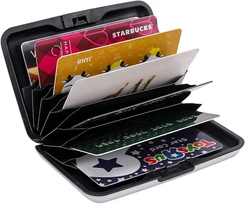 Miniatura 221 de ELFISH Mini cartera de aluminio RFID para tarjetas de crédito, funda de identificación de metal para hombres y mujeres, Happy Flower, Cartera Rfid