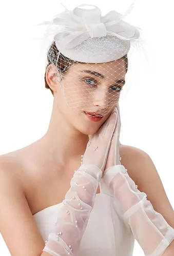 BABEYOND Fascinator Hat Veil Feather Fascinators Hair Clip Tea Party Pillbox Derby Hat Fascinator Bridal Wedding Veil