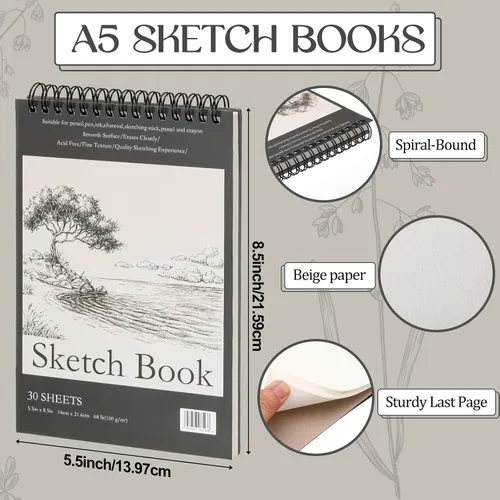Miniatura 2 de Jexine 20 cuadernos de bocetos encuadernados en espiral superior de 5.5 x 8.5 pulgadas, 30 hojas cada una (68 libras/100 gsm), bloc de dibujo