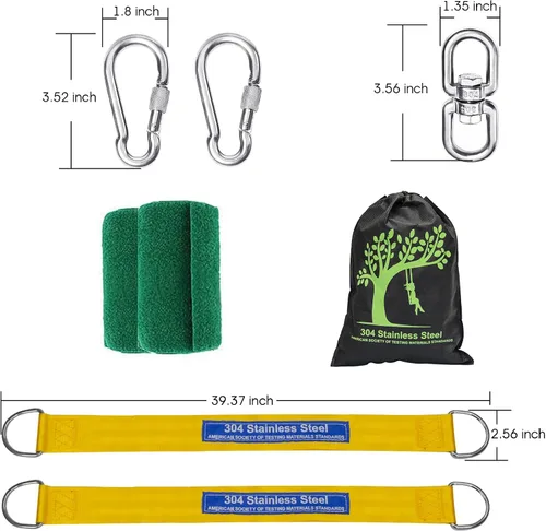 Miniatura 7 de Kit de correas de columpio para árbol seguro con dos mosquetones de aleación, resistencia a la rotura de 2,200 libras, instalación fácil y rápida