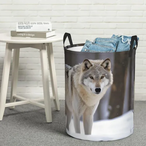 Miniatura 8 de wolf in the snow print Circular Hamper Waterproof Storage Bin Organizer Basket Laundry Hamper With Handles For Clothes Toys Small